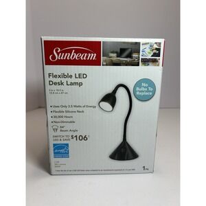 SUNBEAM Flexible Neck LED Desk LAMP Adjustable Light Energy Star (Black) NEW!